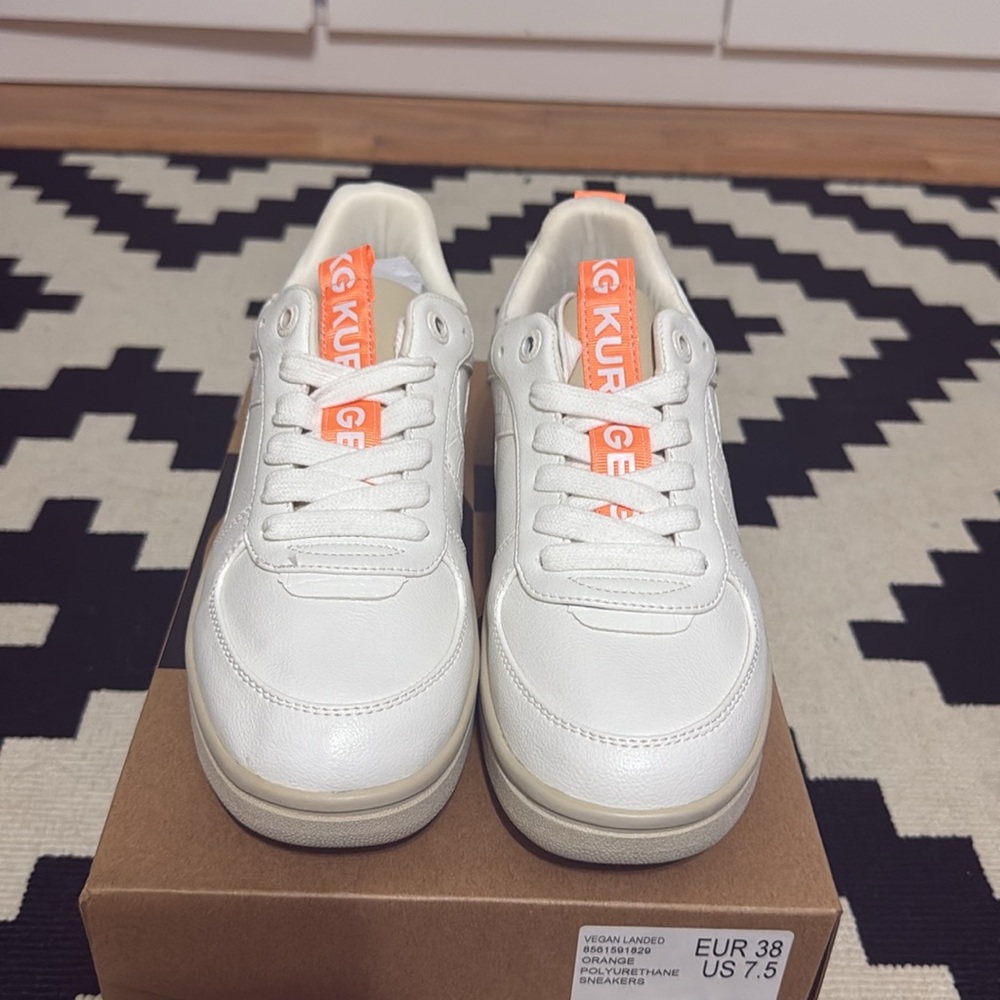 Kurt Geiger White and Neon Orange Logo Detail Sneakers